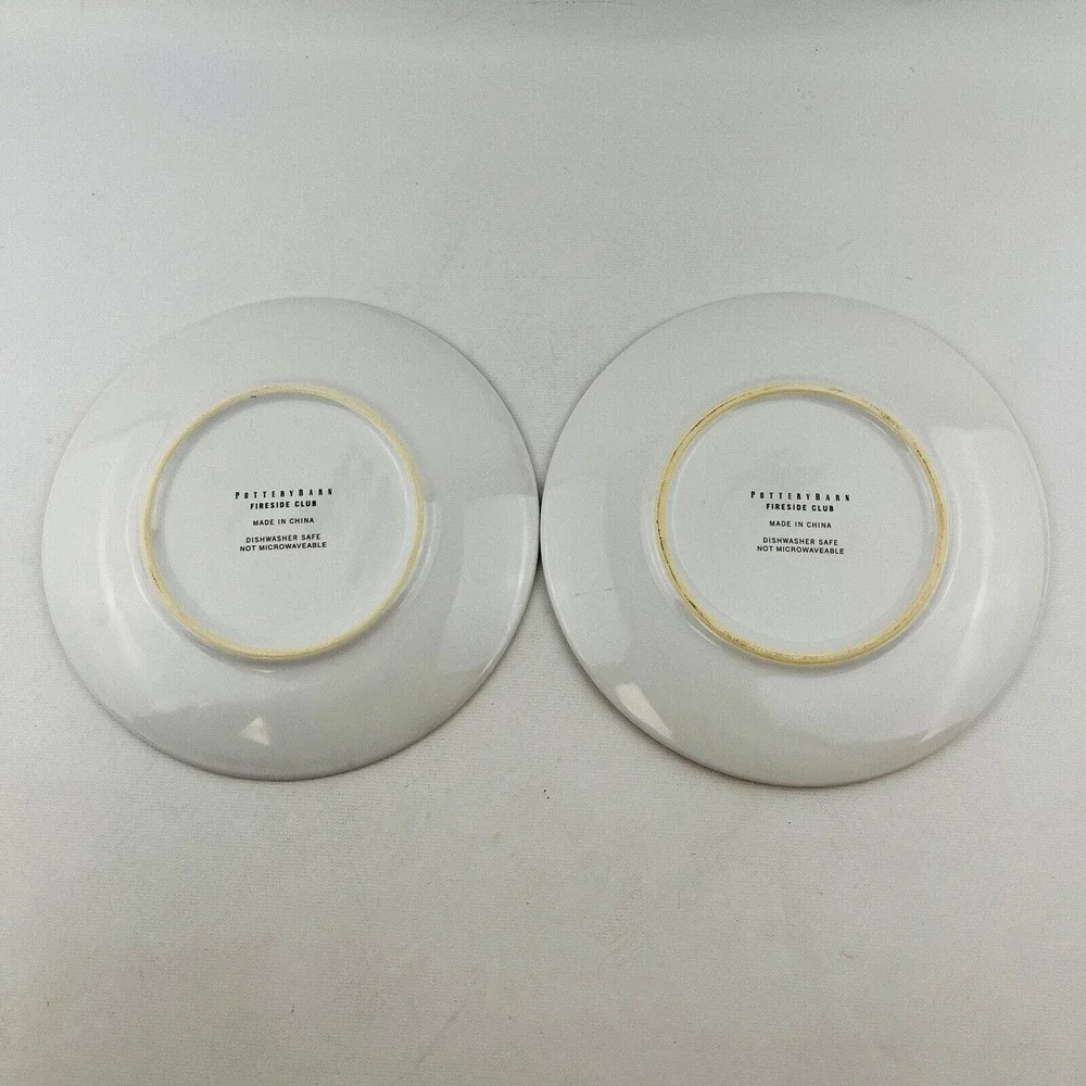Pottery Barn Rover Fireside Club Salad Plate Lot of 2 Dog Multicolor Stripe Trim